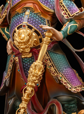 韦陀菩萨像纯铜彩绘客厅桌面摆件