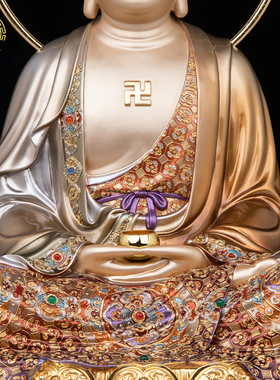 婆娑三圣全堂佛供奉黄铜家居摆件