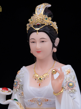 汉白玉女娲娘娘神像常柳蟒蛇中式