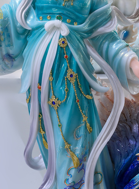 九天玄女神像汉白玉中式客厅摆件