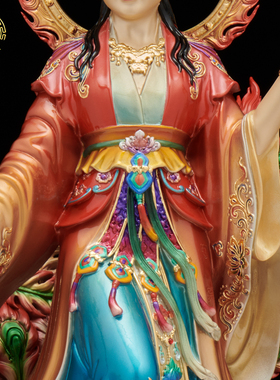 铜彩绘九天玄女神像家用装饰摆件