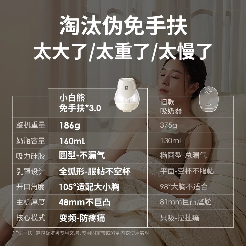 SnowBear小白熊电动吸奶器单边孕产全自动一体式便携挤奶无痛按摩
