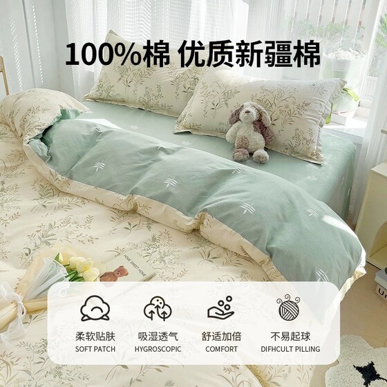 Four Seasons Pure Cotton Four-piece Set 100 Cotton Category A Maternal and Infant Grade Bedding Sheets and Quilt Covers Cartoon Dormitory Three-piece Set