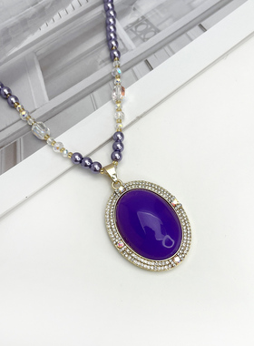 合金紫色水滴项链女士国风毛衣链长款秋冬饰品衣服配饰品