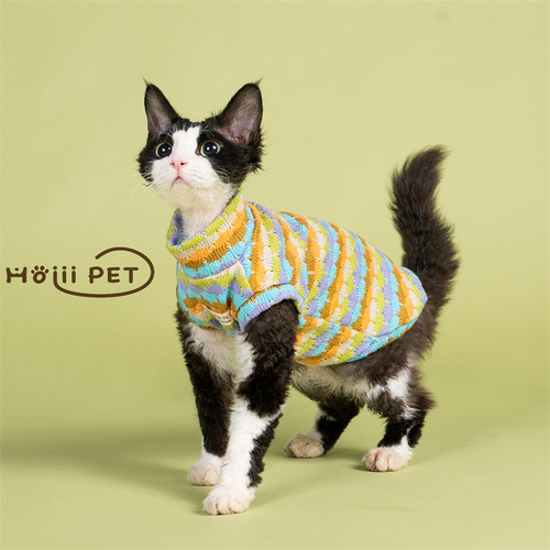 HOiii PET 秋冬彩色毛衣背心德文猫衣服无毛猫保暖加厚潮流针织衫 - 图1