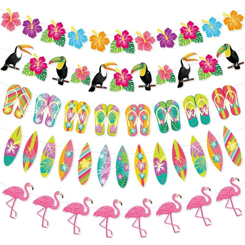 1set Hawaiian Decoration Banner Summer Beach Garlands Flamin - 图0