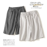 Штаны, шорты для отдыха, свободный прямой крой, эластичная талия, из хлопка и льна