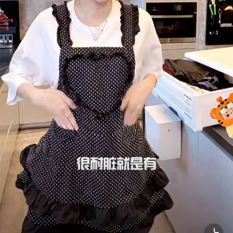 明星姜妍同款小红书波点桃心围裙防油防水耐脏厨房无袖烘焙工作服 - 图2