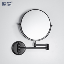 Full Copper Mirror Golden Bathroom Makeup Mirror Enlargement Telescopic Dresser Wall Wall-mounted Folding Black Beauty Mirror Double Face