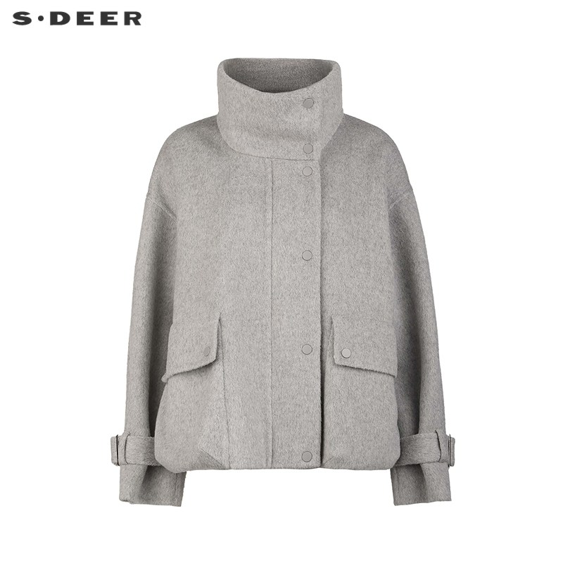 sdeer圣迪奥女装25年新品时尚立领大口袋双面呢短款大衣S254Z2606,淘宝优惠券,粉丝福利购,淘宝优惠卷