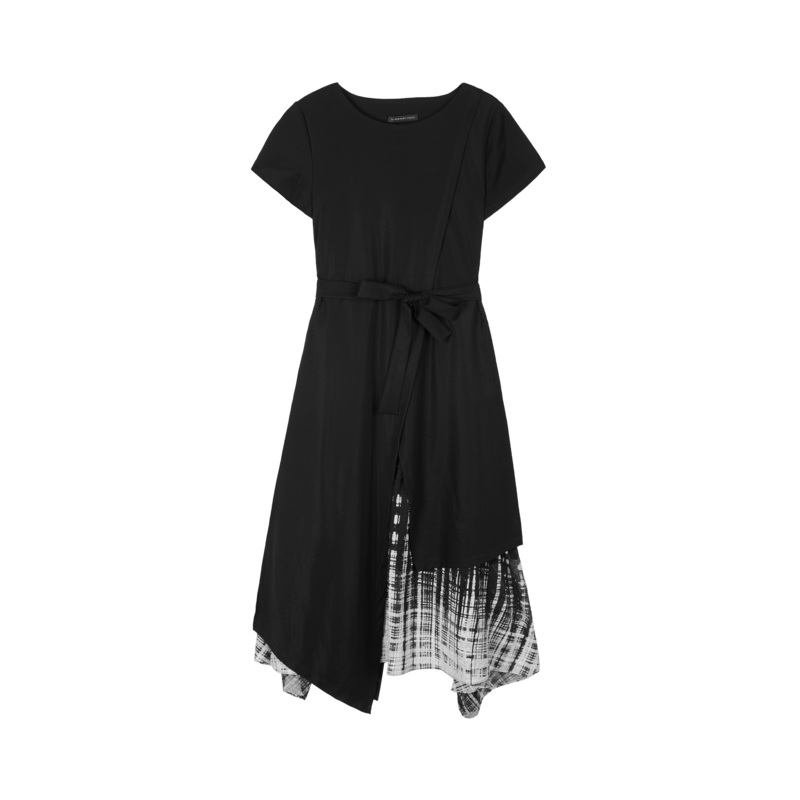 sdeer圣迪奥时尚收腰小众设计雪纺拼接撞色OL连衣裙女夏S21281215 - 图3