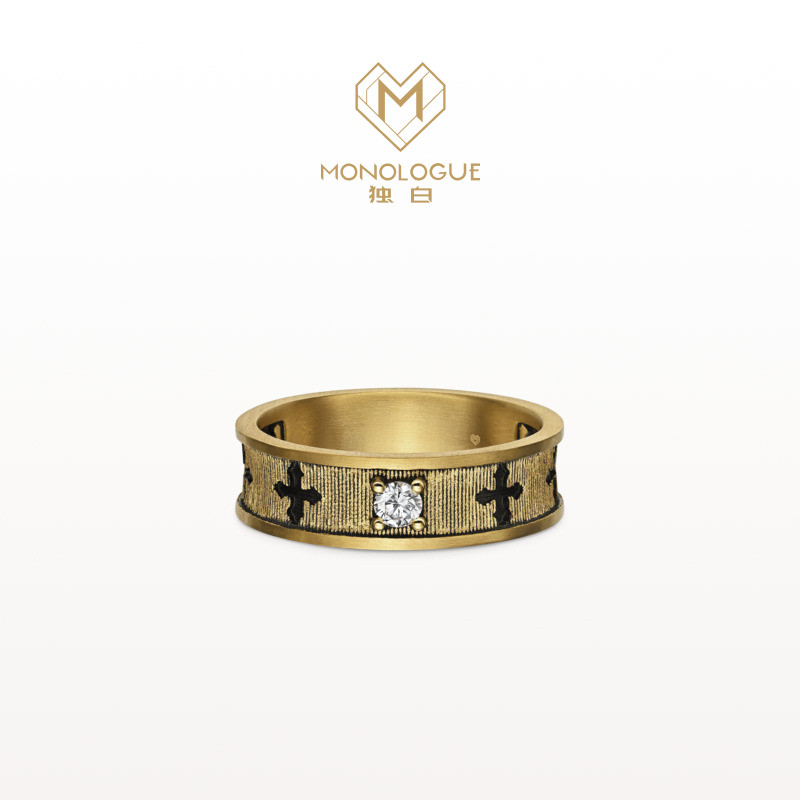 MONOLOGUE Monologue Europa Rhapsody Hollow Cross Retro Gold Ring Birthday Gift