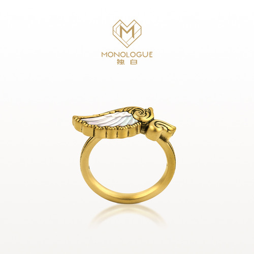 MONOLOGUE独白爱特天使守护之翼复古黄金戒指MR1464女友圣诞礼物 - 图1