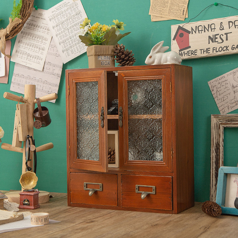 复古防尘茶杯玻璃收纳盒木质香水桌面整理手账茶具化妆品展示柜子,淘宝优惠券,粉丝福利购,淘宝优惠卷