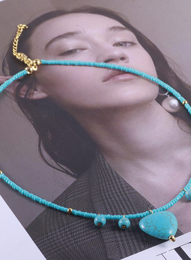 蓝色浪漫爱心树脂珠子项链