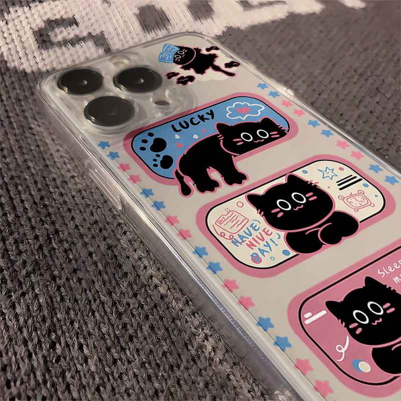 好运粉黑猫iphone17promax手机壳苹果16保护套15pro软壳14plus/13硅胶12mini潮11pro小众女xr/xsmax适用17Air - 图1
