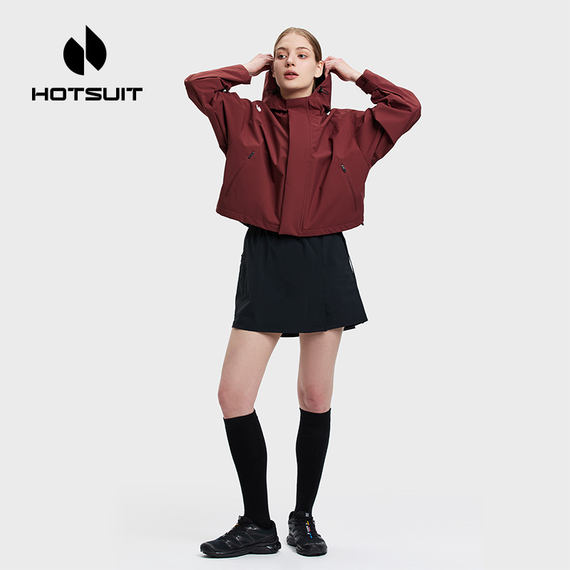 hotsuit后秀风衣女2025冬季新款防风防泼水运动连帽宽松短款外套 - 图3