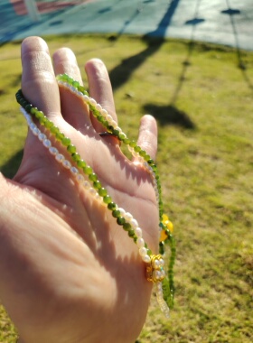 天然碧玉设计款项链珍珠锁骨链原矿蜜蜡玉石女送礼物