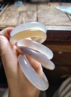 童镯47.5-52圈口天然原色无烧无染色玉髓手镯高冰透玛瑙手镯送礼