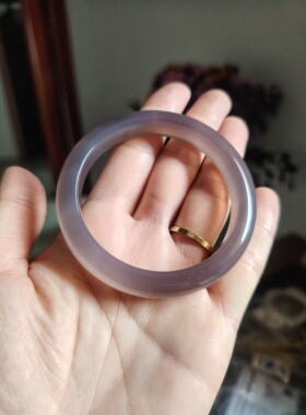 52.5圈口天然原色无烧无染色烟紫色玉髓手镯烟灰色玉镯