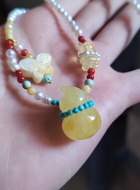 天然蜜蜡吊坠项链女水滴形纯天然鸡油黄琥珀锁骨链蜜蜡秘密项链