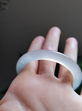 50-51圈口天然无烧无染色玛瑙玉髓手镯白月光荔枝冻开口猫爪玉镯