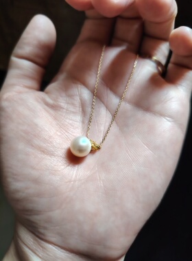 18k金镶嵌淡水珍珠项链女款极光正圆强光锁骨链送女友生日礼物