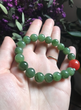 特惠9.6mm左右天然原矿碧玉手链女款单圈手串送闺蜜礼物饰品礼物
