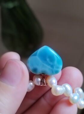 天然珍珠项链爱心海纹石吊坠项链颈饰小众设计款女项链