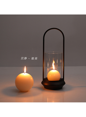 欧式简约复古烛台灯手提玻璃烛台