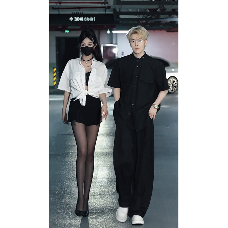 龙叨叨夏季新品小众设计感立领短袖衬衫套装男宽松简约衬衣休闲裤,淘宝优惠券,粉丝福利购,淘宝优惠卷