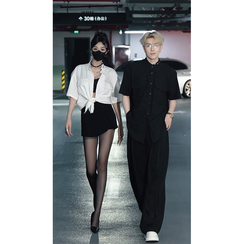 龙叨叨夏季新品小众设计感立领短袖衬衫套装男宽松简约衬衣休闲裤,淘宝优惠券,粉丝福利购,淘宝优惠卷