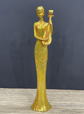 鎏金中式复古古典旗袍仕女美女摆件家用客厅桌面装饰摆件