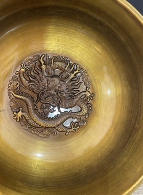 古玩铜器收藏纯铜鎏金聚宝盆包浆家居佛堂工艺品摆件