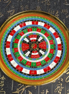 古玩杂项旧藏老铜香炉香复古彩八卦盘子直径15厘米摆件家居装饰