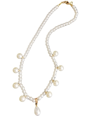 民国假发配饰复古民国波纹大波浪仿珍珠璎珞项链旗袍复古风饰品