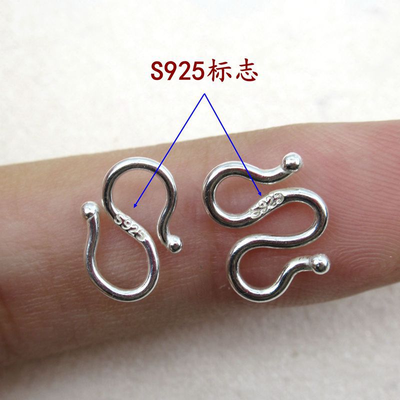 925银S钩W钩M钩925纯银弹簧扣子鱼钩扣珍珠项链扣头搭扣延长链 - 图1