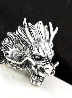 新品深渊魔龙戒指泰银男士复古单身戒开口可调节霸气个性食指环