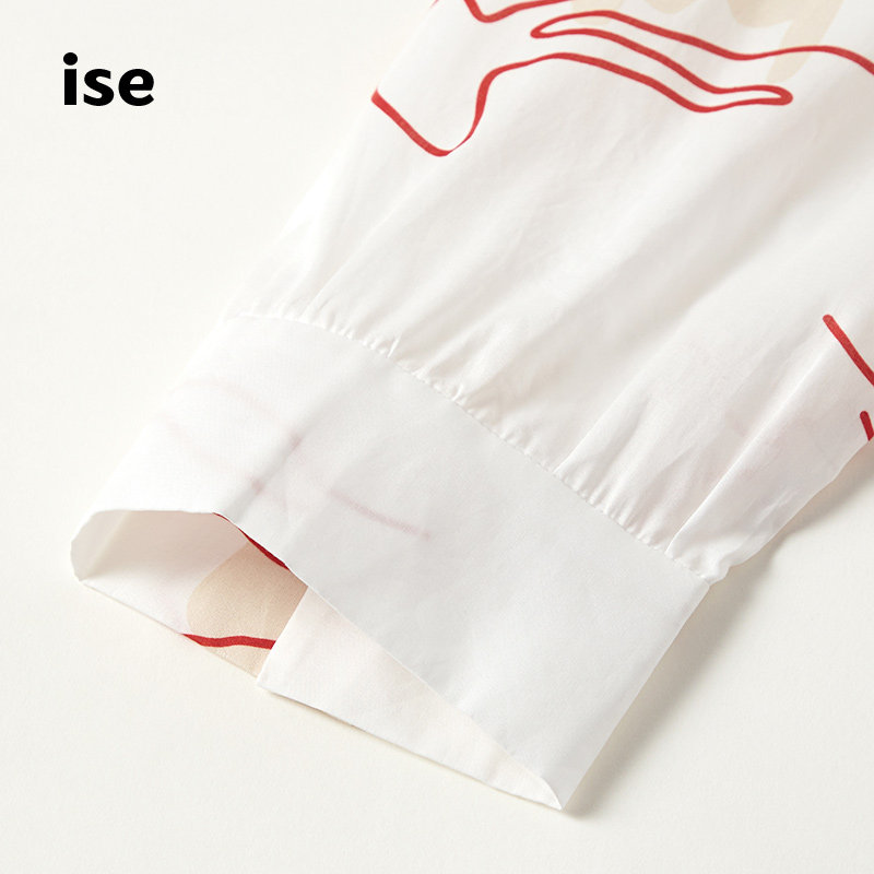 ise夏季新款印花个性v领翻领衬衫 ise衬衫
