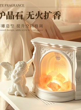 复古壁炉水晶石香薰小夜灯摆件