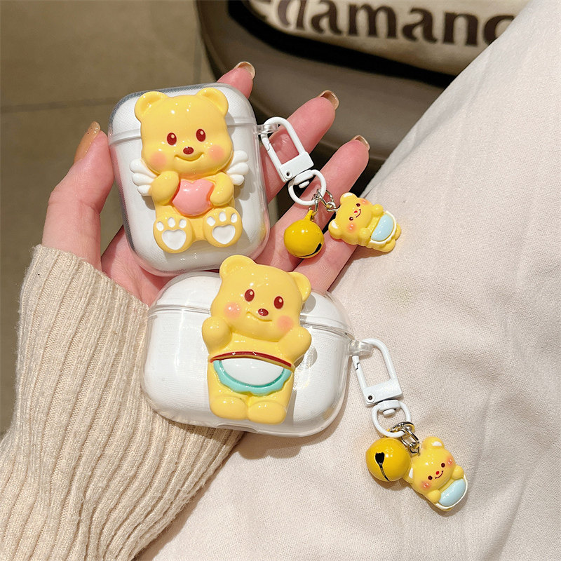 黄色小熊适用荣耀亲选X7e青春版耳机套gegx7e透明华为荣耀x7e Active蓝牙耳机保护壳防摔GEG女男可爱卡通创意 - 图1