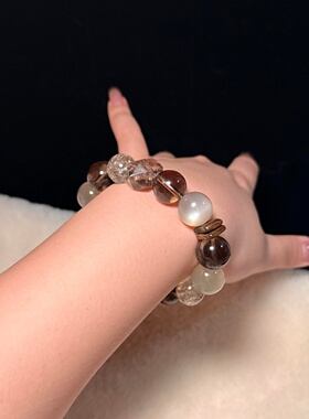 多宝奶茶月光石天然白水晶手链天然水晶手串茶晶纯天然水晶手链女