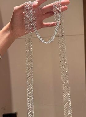 法式浪漫爆闪琉璃镂空项链时尚小众设计感毛衣链精致百搭项饰批发