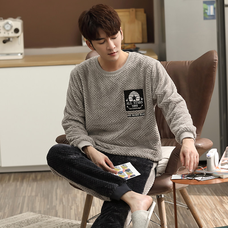 冬季珊瑚绒男士秋冬款加绒休闲睡衣 爱雅伴睡衣/家居服套装