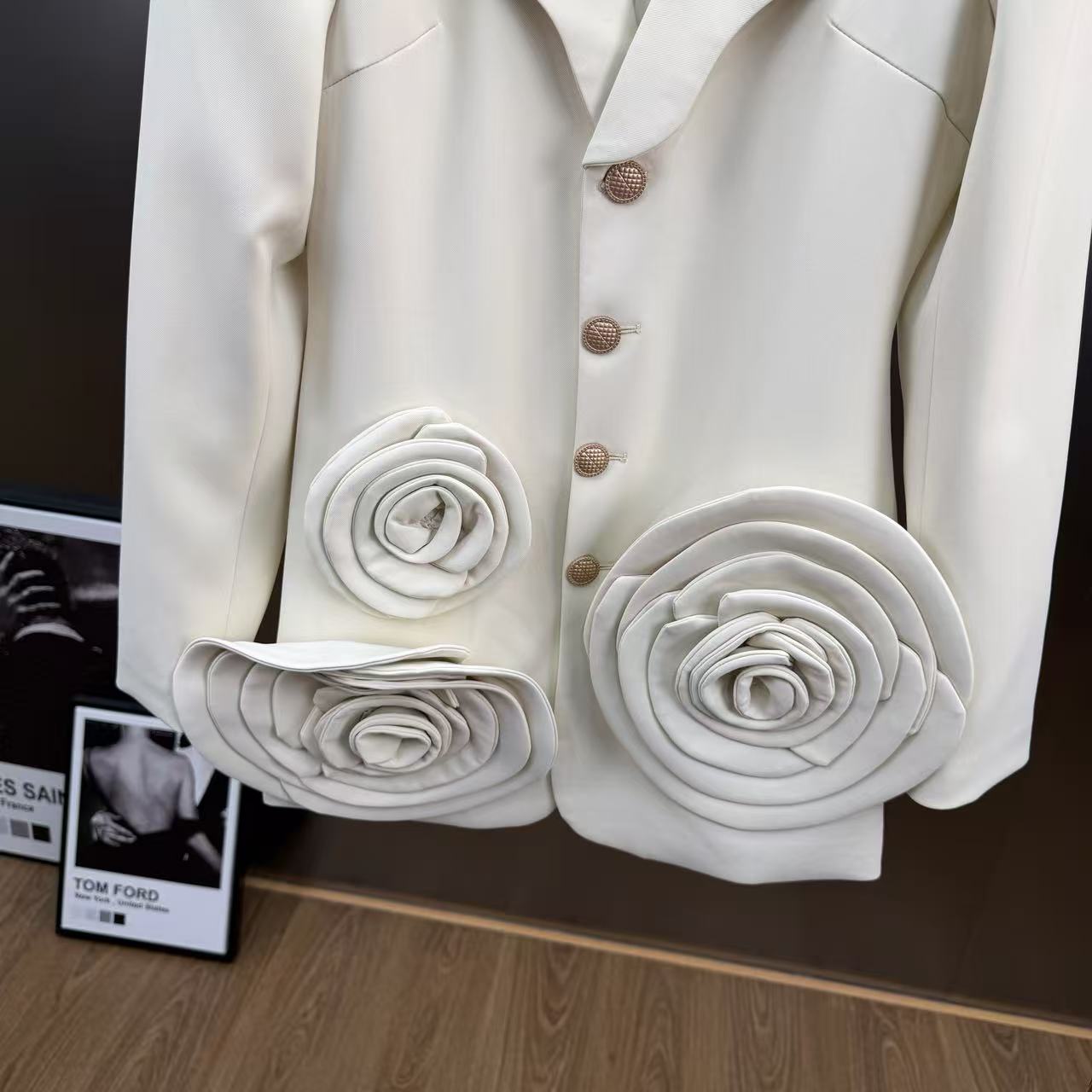 柚子mm2026年春季轻奢优雅风立体花朵西装外套收腰西服高级感气质 - 图2