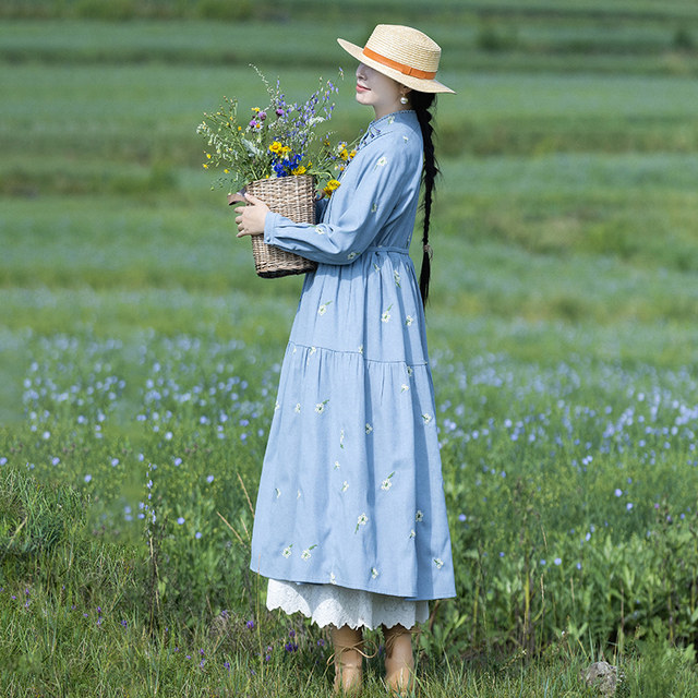 Reminiscent high waist embroidered dress for women 2025 autumn