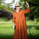 Literary orange polka dot long sleeve dress for women in spring