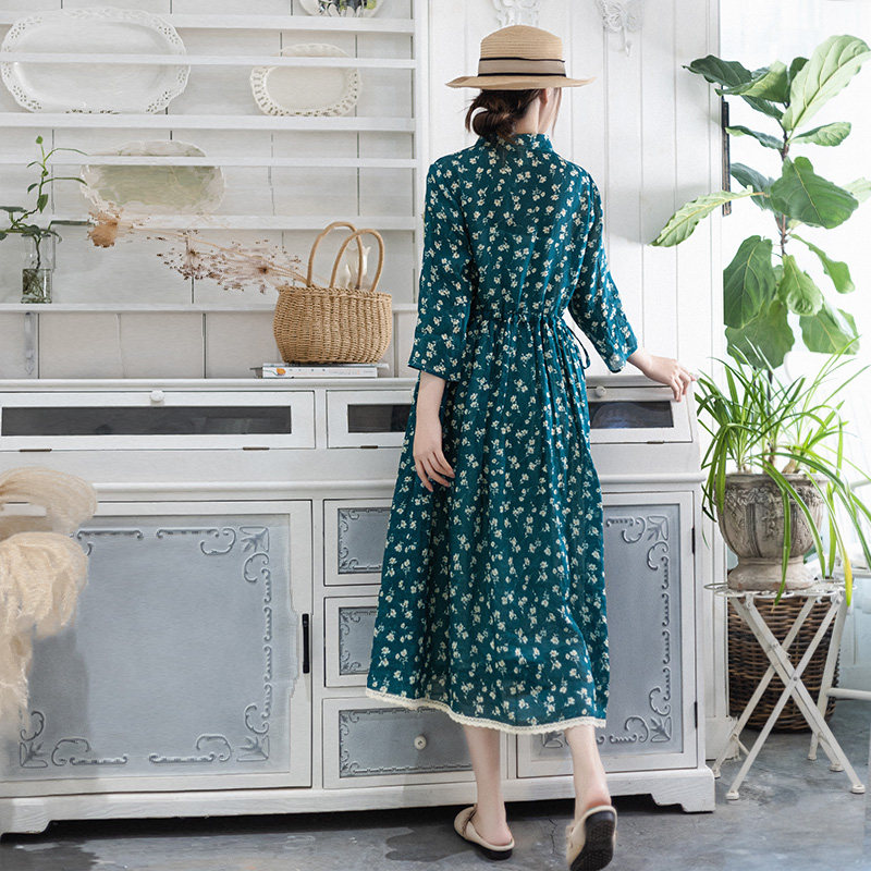 5折【春游限定】苎麻印花连衣裙女春季新款收腰中式立领盘扣长裙,淘宝优惠券,粉丝福利购,淘宝优惠卷