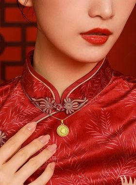 金掺铼八宝罗盘吊坠铼金古法吊坠项链仿黄金有钢印不掉色送女友