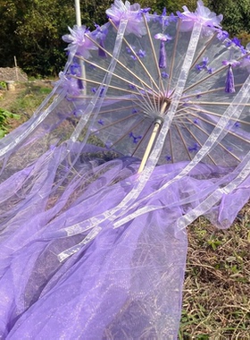 原创古风花伞汉服配饰走秀cos拍照唯美飘带超仙道具古风伞流苏纱